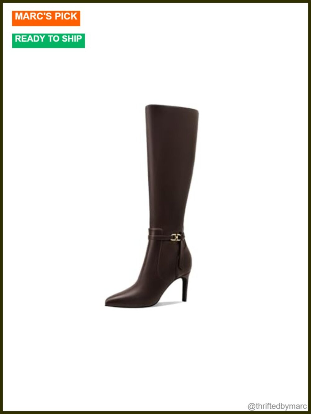 Knee High Boots Pointed Toe Faux Leather Side Zipper Heeled Boots